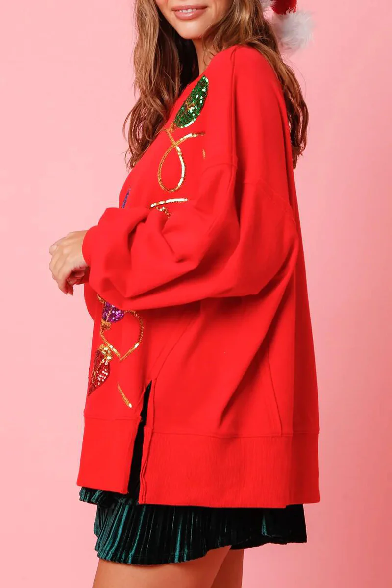 Casual Color Block Sequins O Neck Tops - Panekey