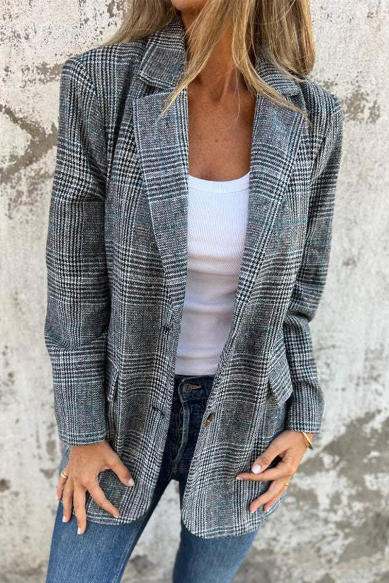 Casual Plaid Buttons Contrast Turndown Collar Outerwear - Panekey