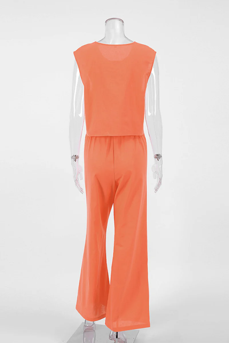 Casual Daily Solid Color Lace Up O Neck Sleeveless Two Pieces - Panekey