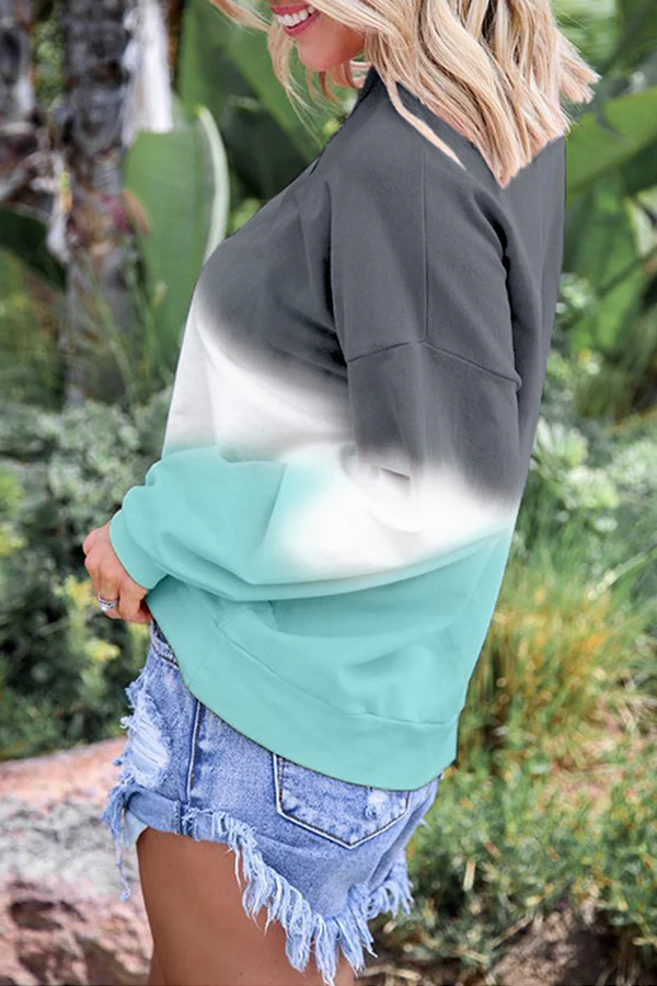 Casual Gradual Change Basic Contrast O Neck Tops - Panekey