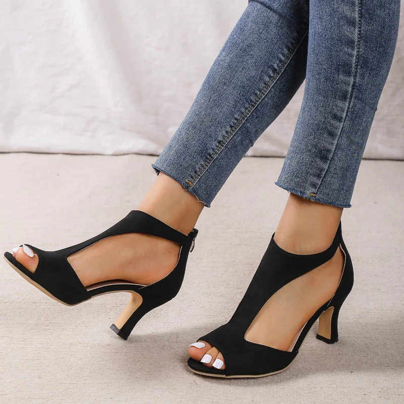 Casual Hollowed Out Patchwork Fish Mouth Out Door Shoes (Heel Height 2.75in) - Panekey