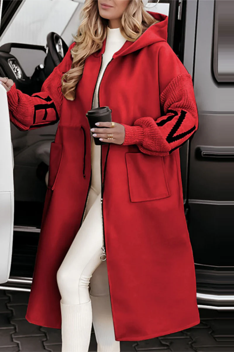 Casual Letters Pocket Patchwork Contrast Hooded Outerwear(7 Colors) - Panekey