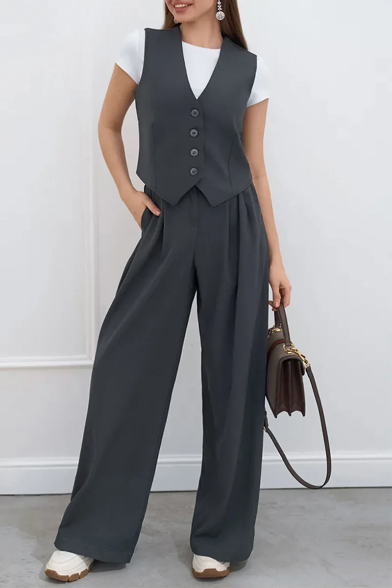 Casual Daily Buckle Ruched V Neck Sleeveless Two Pieces - Panekey