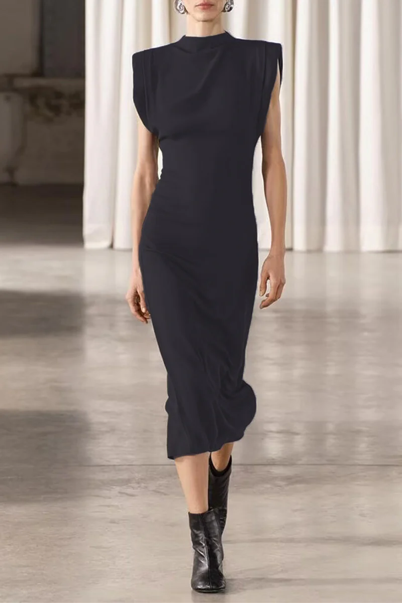 Casual Daily Solid Color Zipper Half A Turtleneck A Line Dresses - Panekey