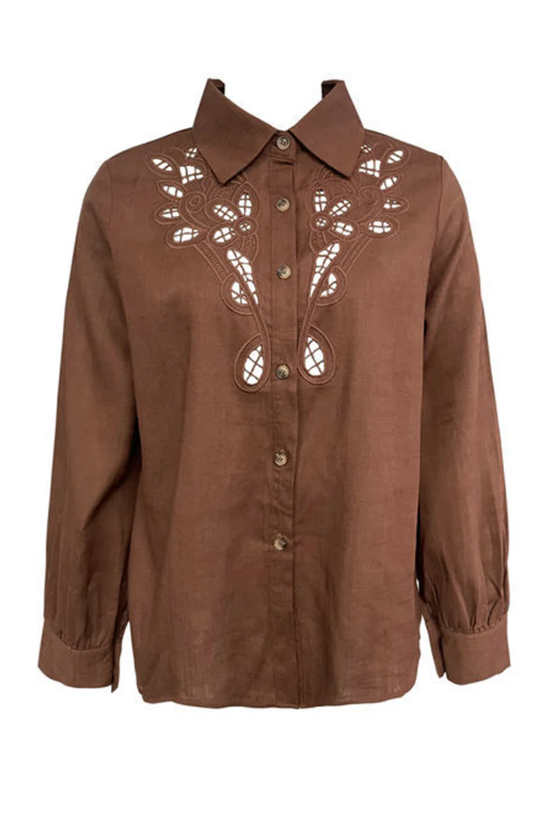 Casual Hollow Out Turndown Collar Blouses(4 Colors) - Panekey