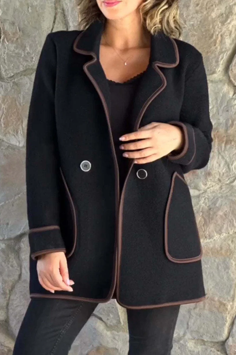 Casual Pocket Patchwork Contrast Turndown Collar Outerwear(4 Colors) - Panekey