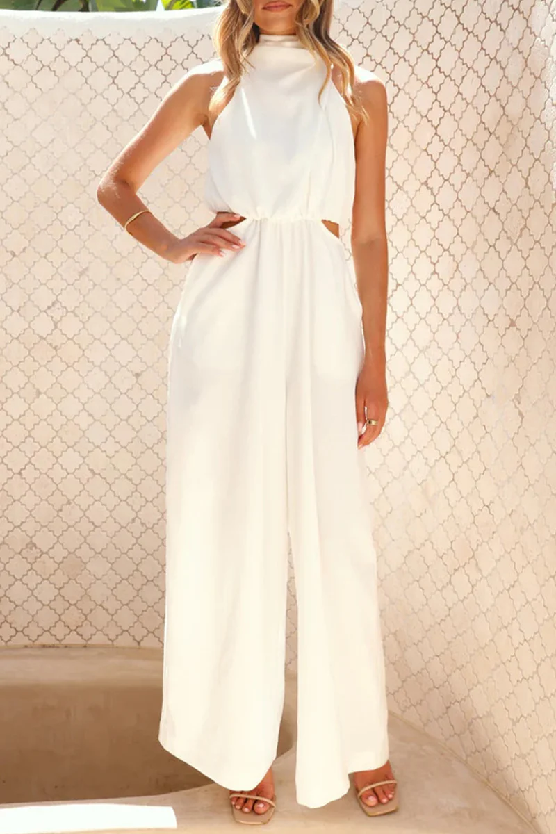 Casual Hollow Out Pocket Halter Loose Jumpsuits(4 Colors) - Panekey