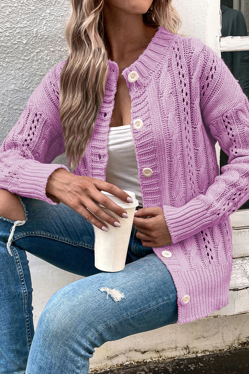 Casual Elegant Solid Hollowed Out Buttons O Neck Tops - Panekey