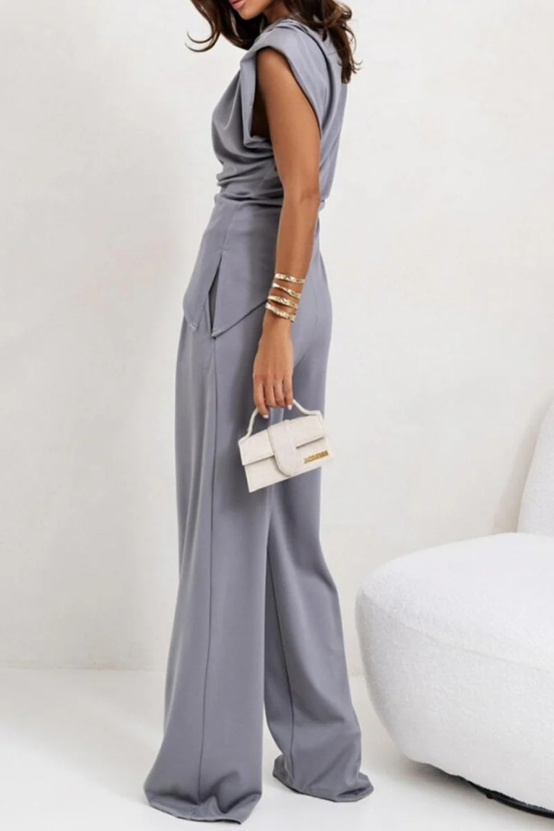 Casual Pocket Ruched O Neck Sleeveless Two Pieces(4 Colors) - Panekey