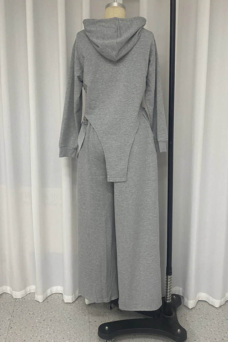 Casual Draw String Pocket Hooded Long Sleeve Two Pieces - Panekey