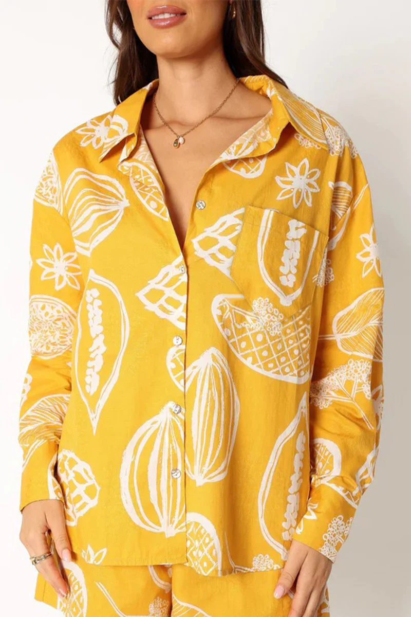 Casual Floral Patchwork Turndown Collar Long Sleeve Two Pieces - Panekey