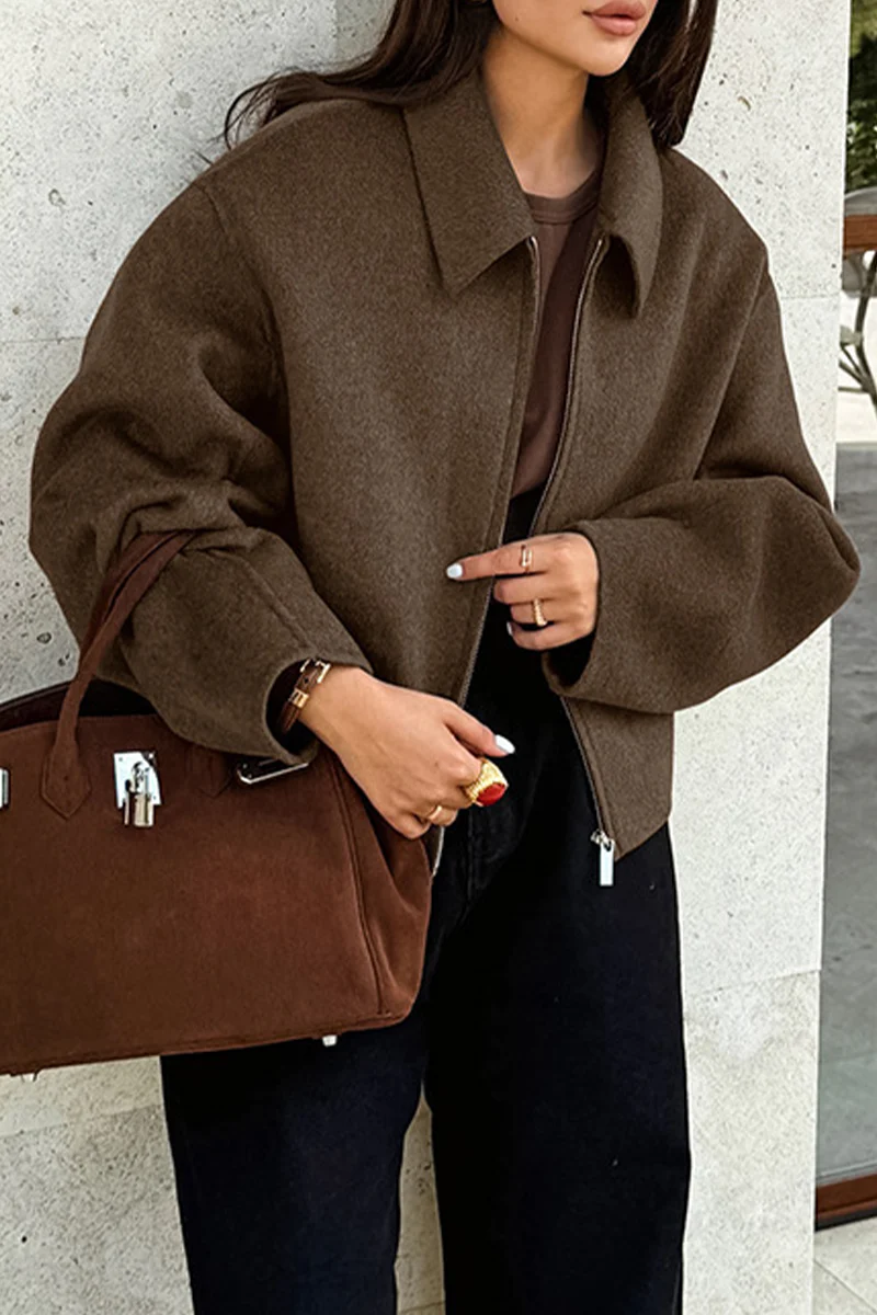 Casual Daily Zipper Gross Turndown Collar Outerwear - Panekey