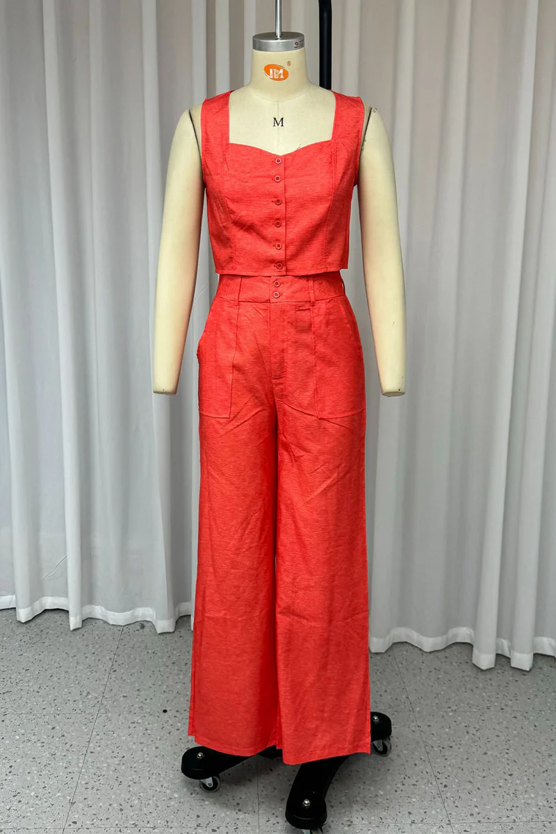 Casual Daily Buttons Square Neck Sleeveless Two Pieces - Panekey