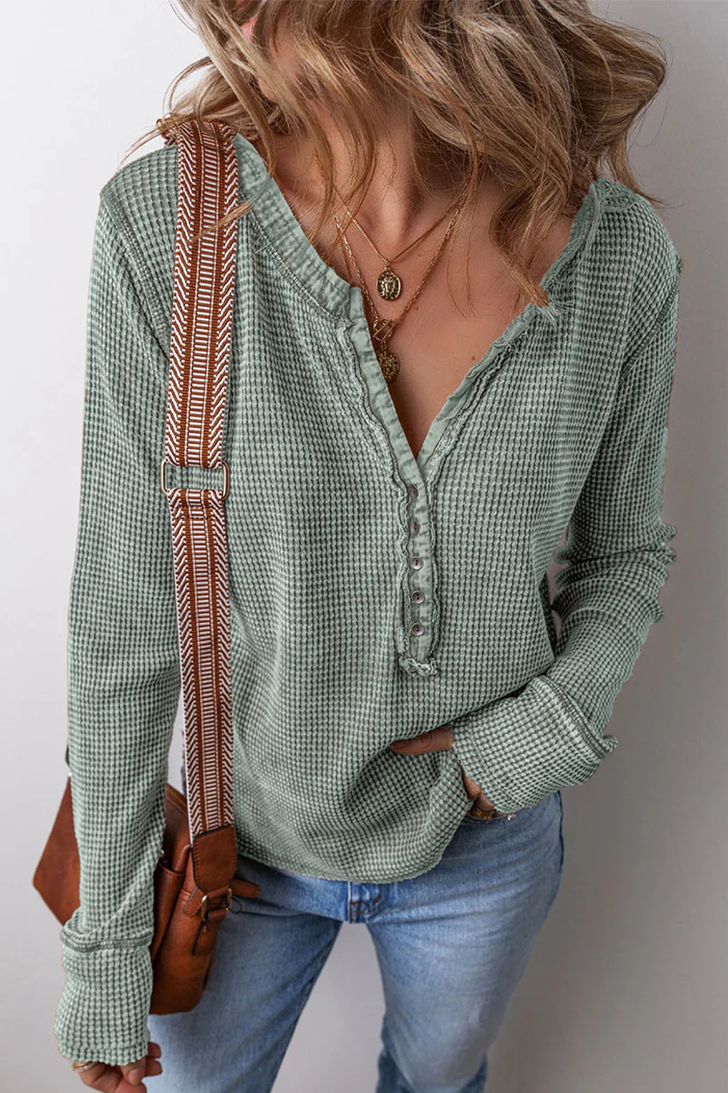Casual Plaid Buttons Patchwork V Neck Tops(3 Colors) - Panekey