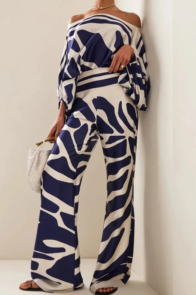 Casual Elegant Print Patchwork Off the Shoulder Long Sleeve Two Pieces(11 Colors) - Panekey
