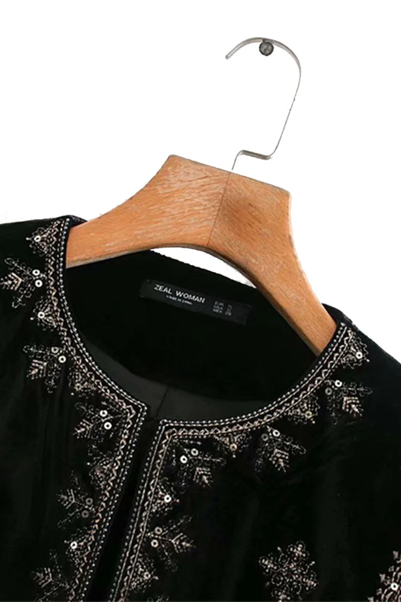 Casual Flowers Embroidered O Neck Outerwear - Panekey