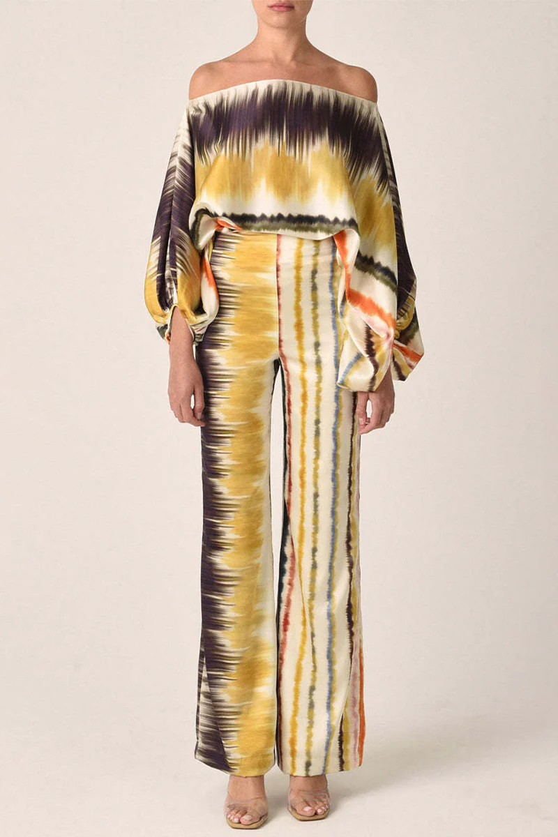 Casual Elegant Print Patchwork Off the Shoulder Long Sleeve Two Pieces(11 Colors) - Panekey