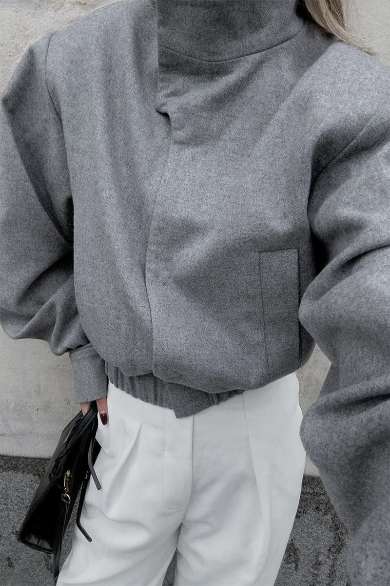 Casual Pocket Buttons Gross Mandarin Collar Outerwear - Panekey