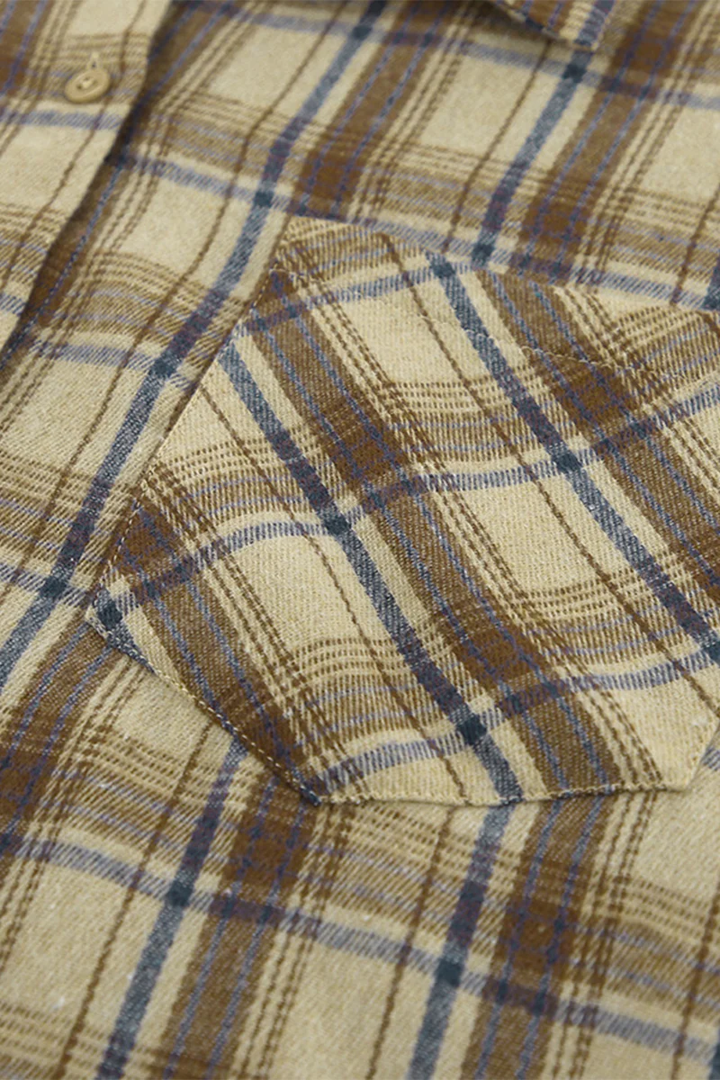 Casual Plaid Buttons Contrast Turndown Collar Blouses - Panekey