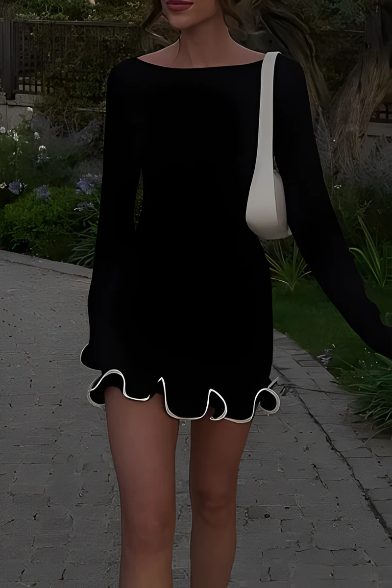 Casual Daily Stringy Selvedge O Neck Long Sleeve Dresses(3 Colors) - Panekey