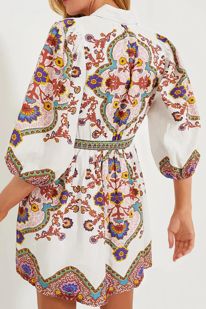 Casual Daily Floral Print Pocket Buttons Turndown Collar A Line Dresses - Panekey