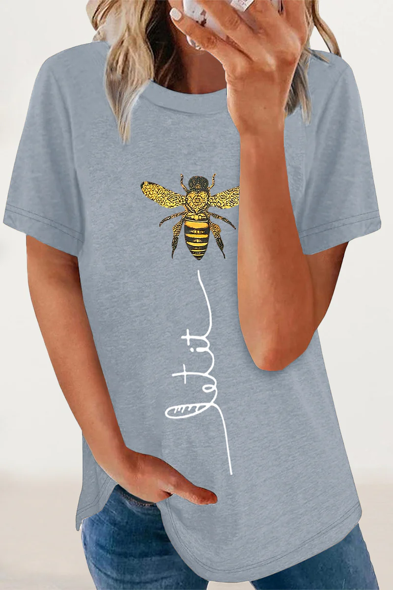 Casual Animal Letter Print Patchwork O Neck T-Shirts - Panekey