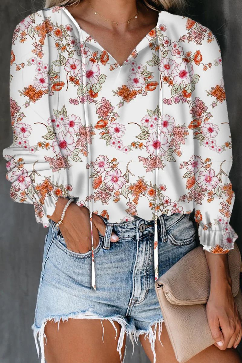 Casual Elegant Print Patchwork Frenulum V Neck Tops(7 Colors) - Panekey