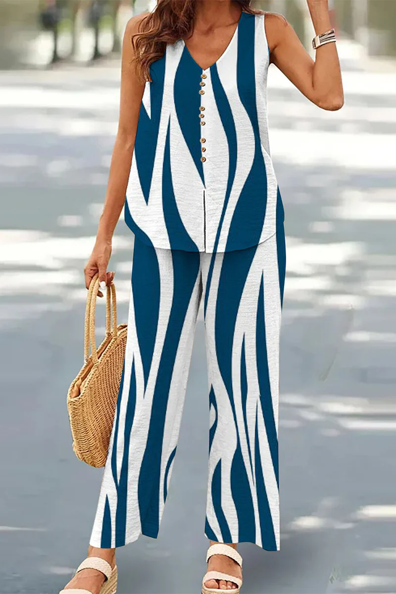 Casual Buttons V Neck Sleeveless Two Pieces(17 Colors) - Panekey