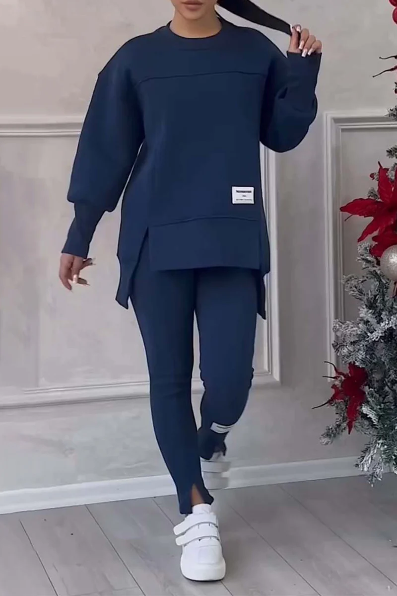 Casual Daily Letter Print Patchwork Slit O Neck Long Sleeve Two Pieces(6 Colors) - Panekey