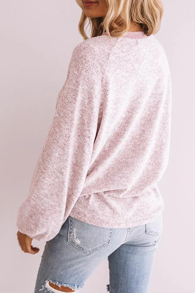 Casual Patchwork Buckle  Contrast O Neck Tops - Panekey