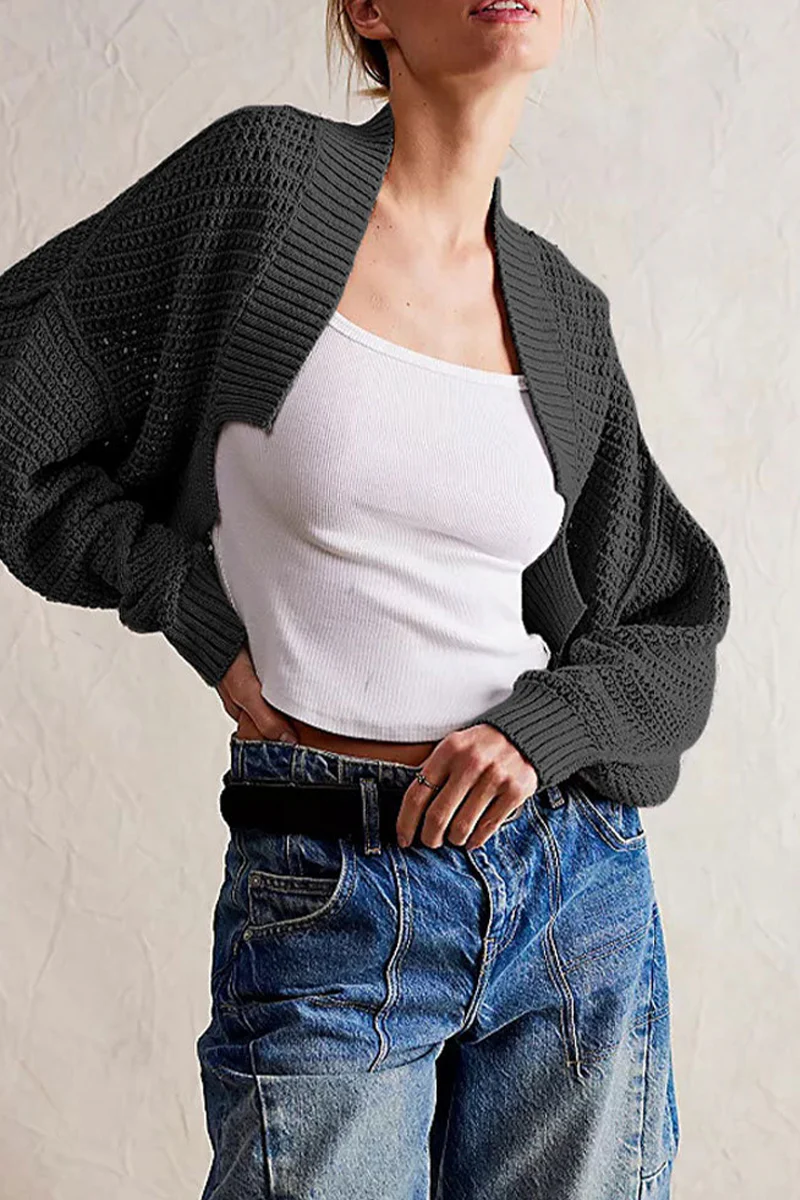 Casual Daily Solid Color Weave Cardigan Collar Outerwear - Panekey