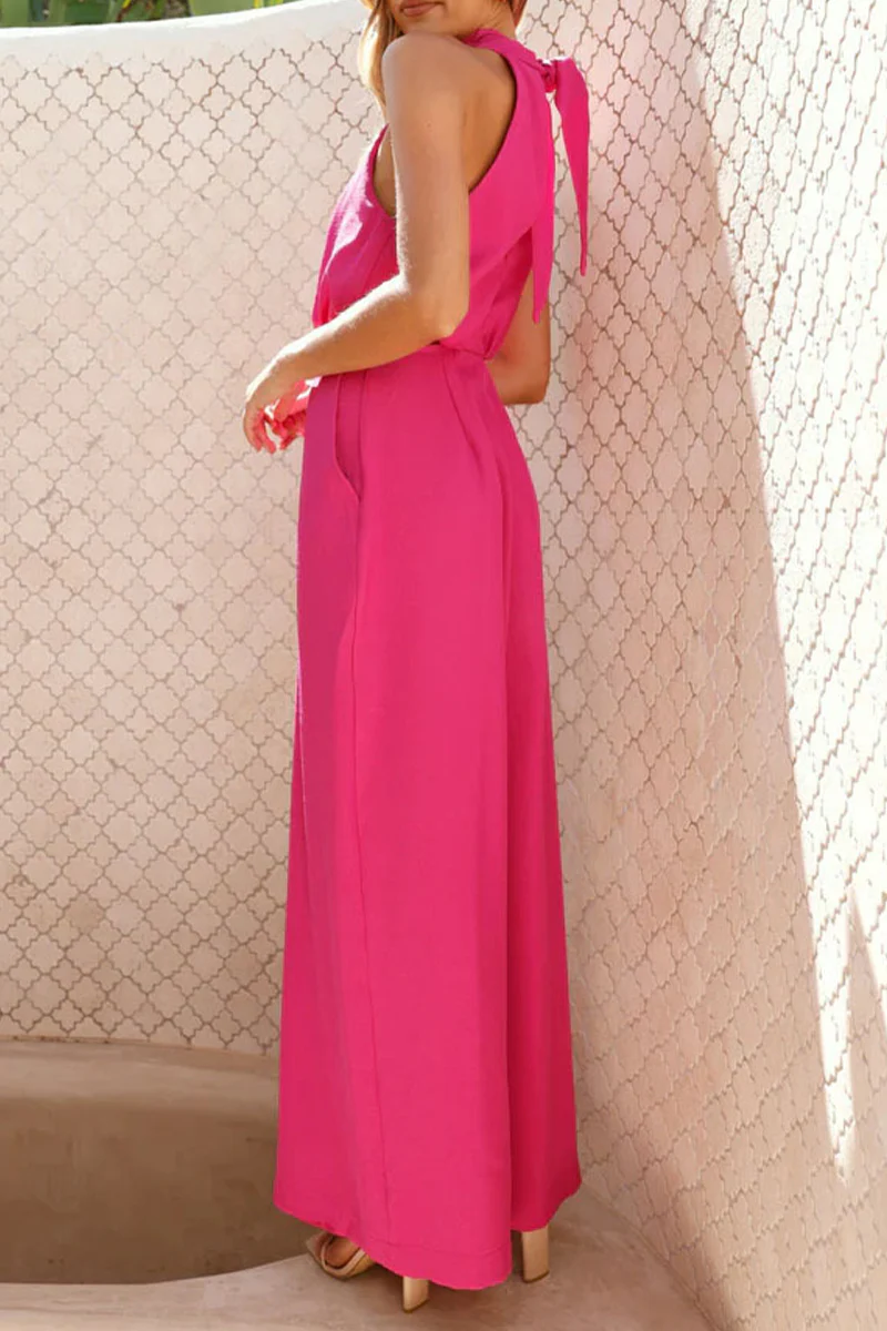 Casual Hollow Out Pocket Halter Loose Jumpsuits(4 Colors) - Panekey