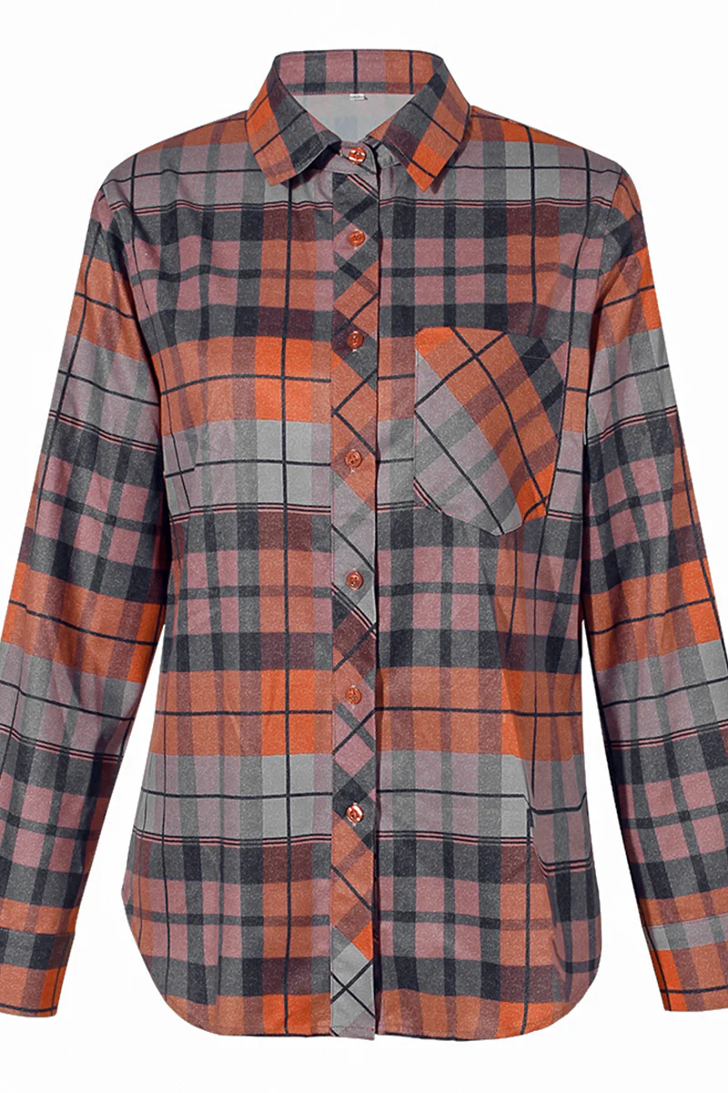 Casual Plaid Patchwork Turndown Collar Blouses - Panekey