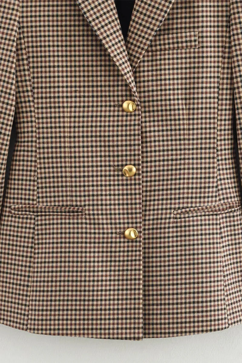 Casual Plaid Buttons Patchwork Contrast Turn-back Collar Outerwear - Panekey