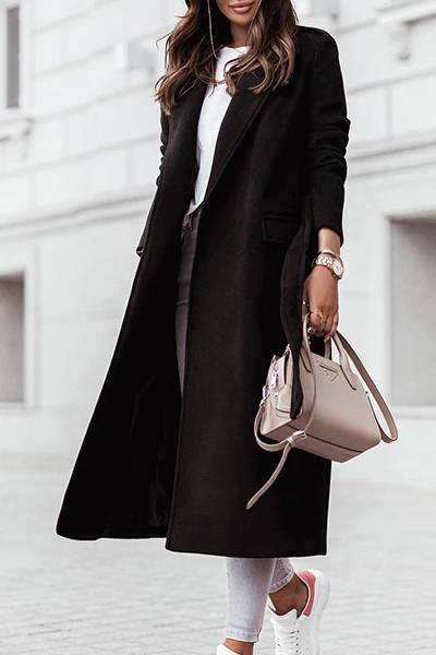 Casual Elegant Solid Patchwork With Belt Turn-back Collar Outerwear(4 Colors) - Panekey