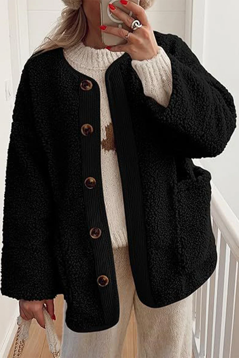 Casual Pocket Contrast O Neck Outerwear(6 Colors) - Panekey