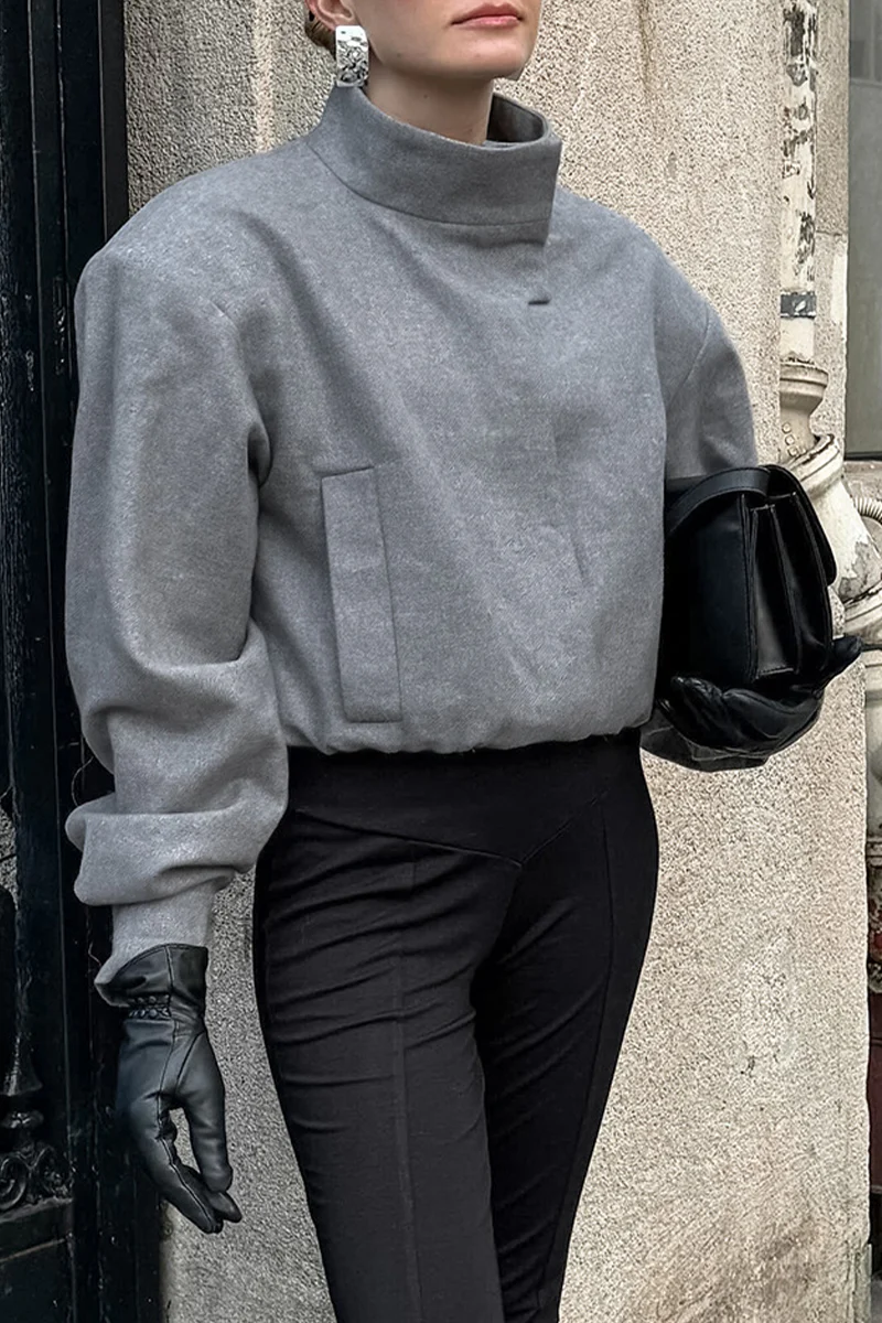 Casual Pocket Buttons Gross Mandarin Collar Outerwear - Panekey