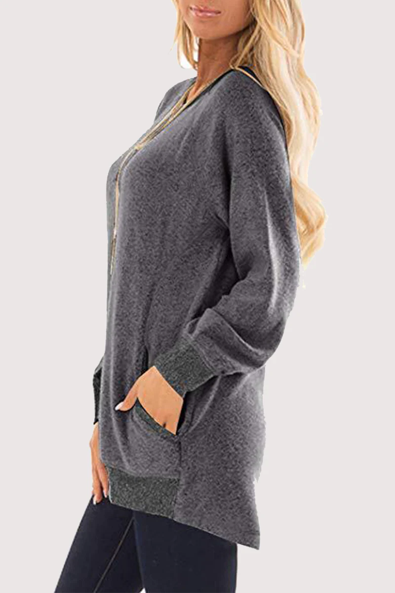 Casual Patchwork Pocket O Neck Tops - Panekey