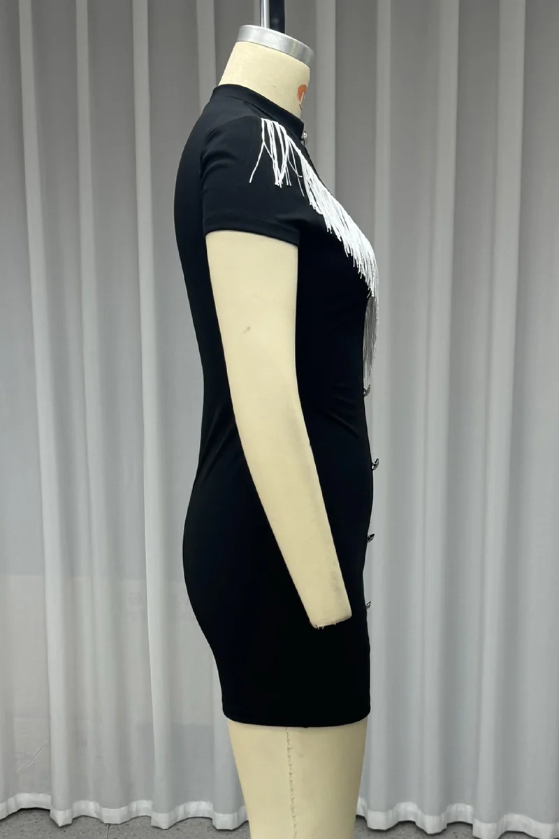 Casual Buttons Tassel Half A Turtleneck Wrapped Skirt Dresses - Panekey