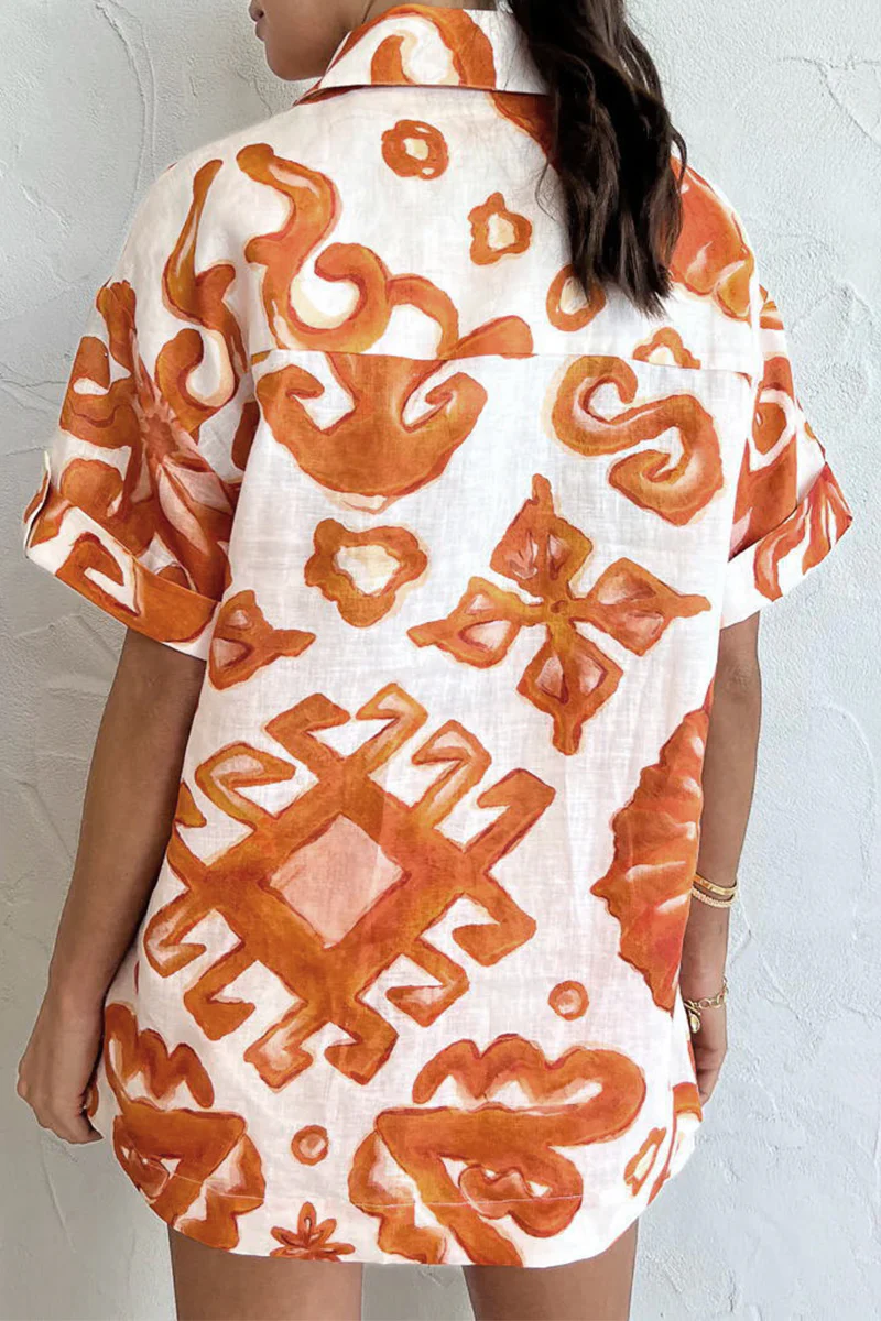 Casual Not Positioning Printed Pocket Turndown Collar Short Sleeve Two Pieces - Panekey