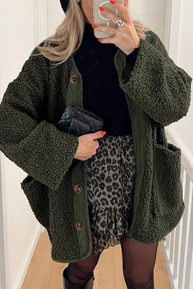 Casual Pocket Contrast O Neck Outerwear(6 Colors) - Panekey