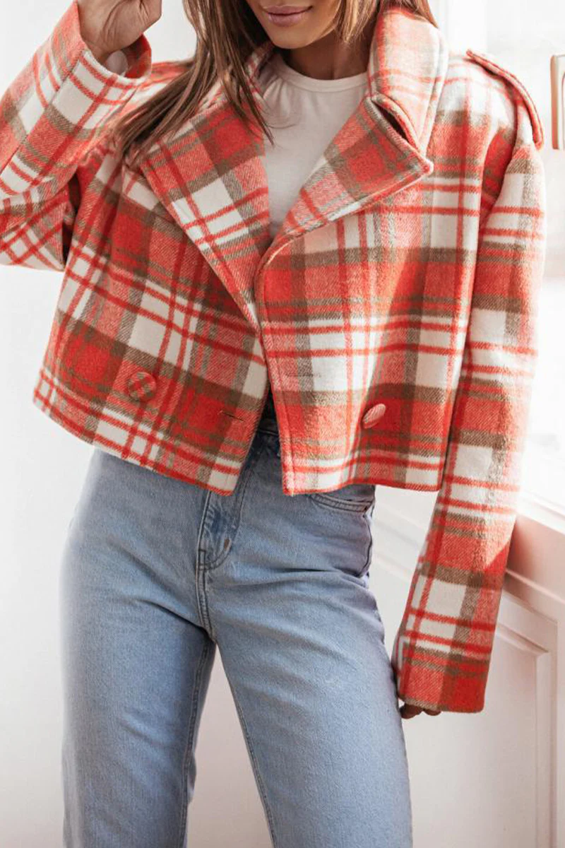 Casual Plaid Buttons Contrast Turn-back Collar Outerwear(3 Colors) - Panekey