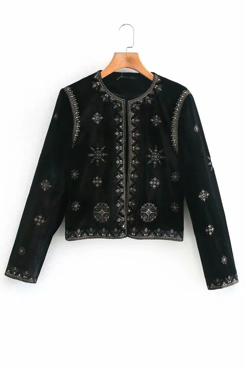 Casual Flowers Embroidered O Neck Outerwear - Panekey