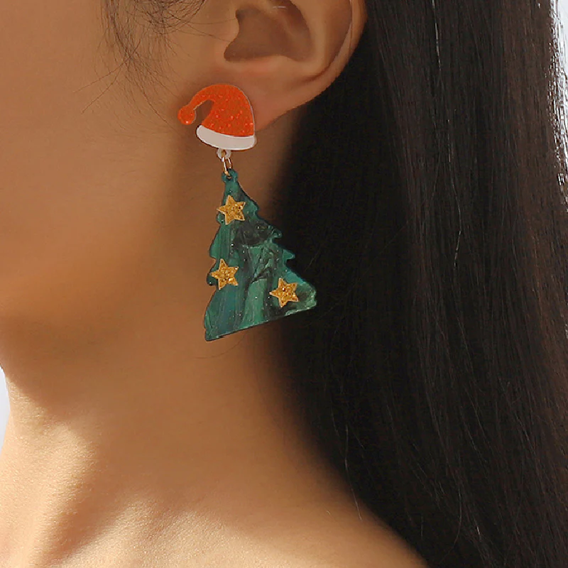 Casual Christmas Tree Patchwork Earrings - Panekey