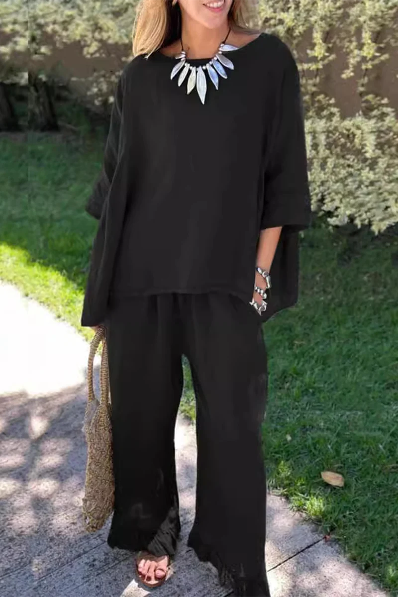 Casual Daily Solid Color Pocket O Neck Half Sleeve Two Pieces(6 Colors) - Panekey