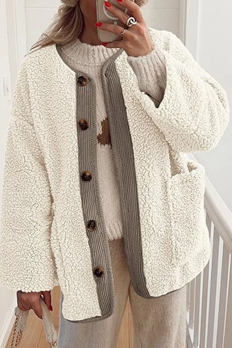 Casual Pocket Contrast O Neck Outerwear(6 Colors) - Panekey