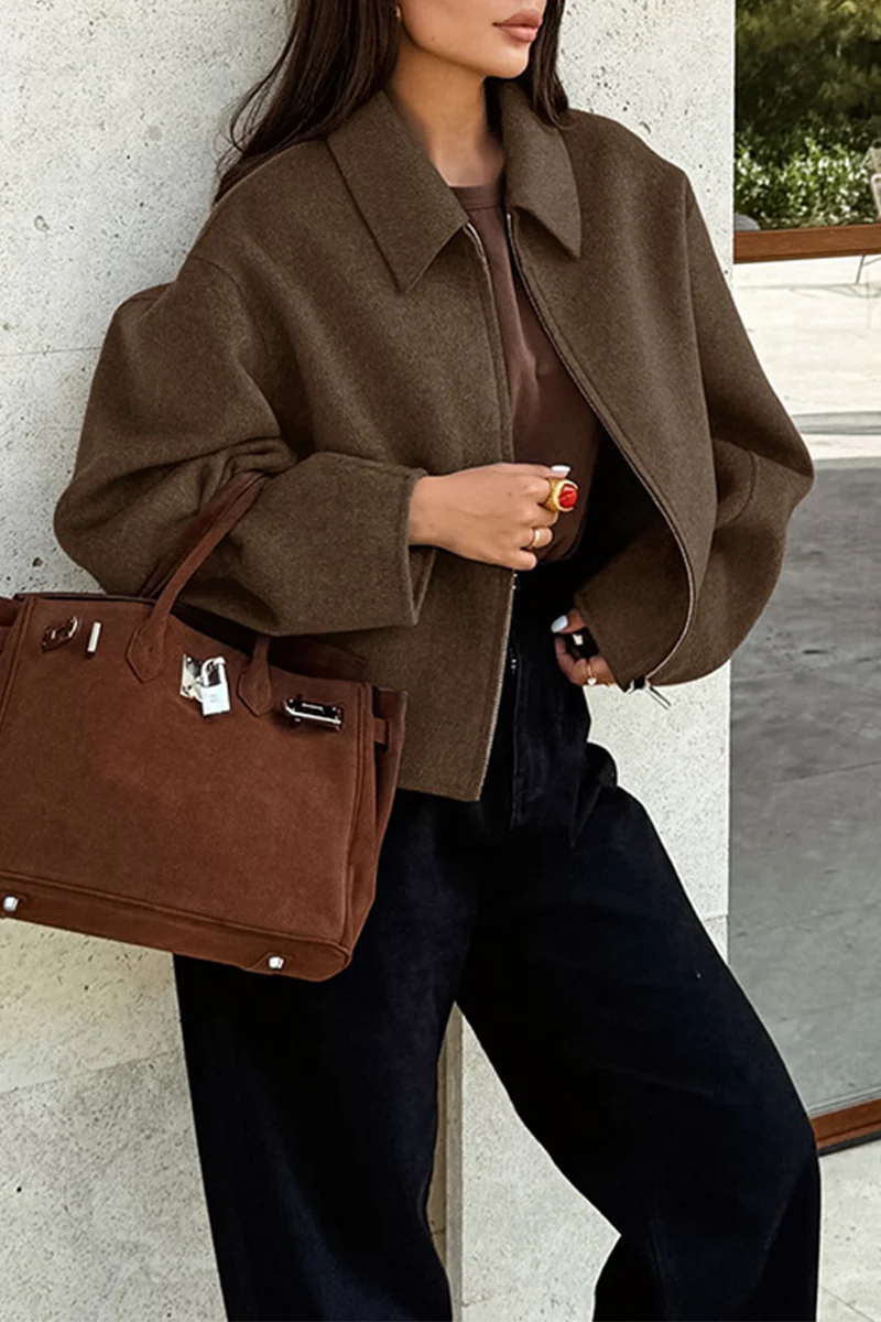 Casual Daily Zipper Gross Turndown Collar Outerwear - Panekey