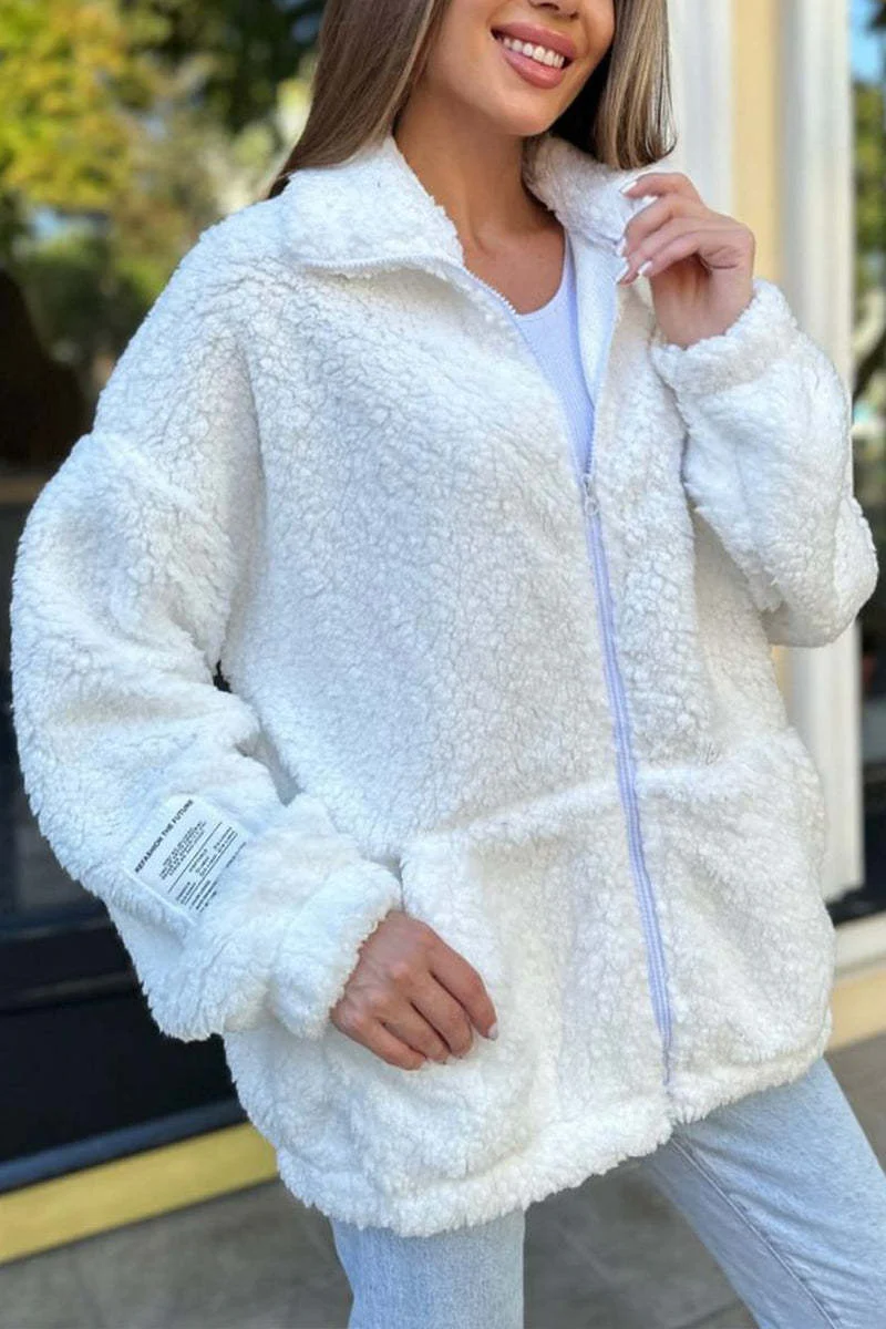 Casual Daily Pocket Fluffy Turndown Collar Outerwear(4 Colors) - Panekey