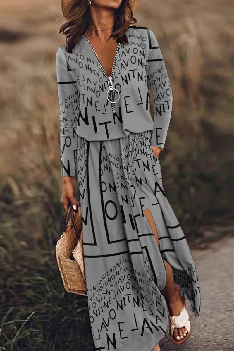 Casual Patchwork Zipper V Neck Irregular Dress Dresses - Panekey