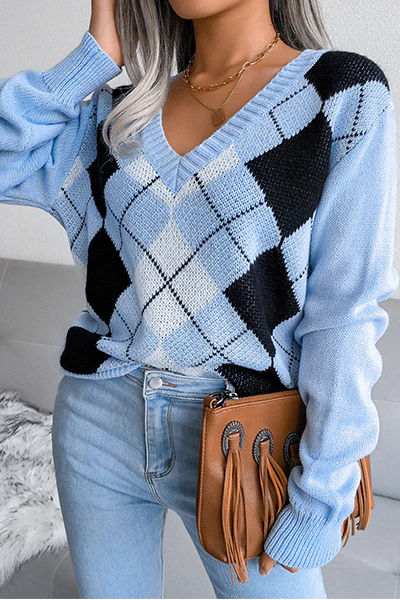 Casual Geometric Split Joint V Neck Tops(3 Colors) - Panekey